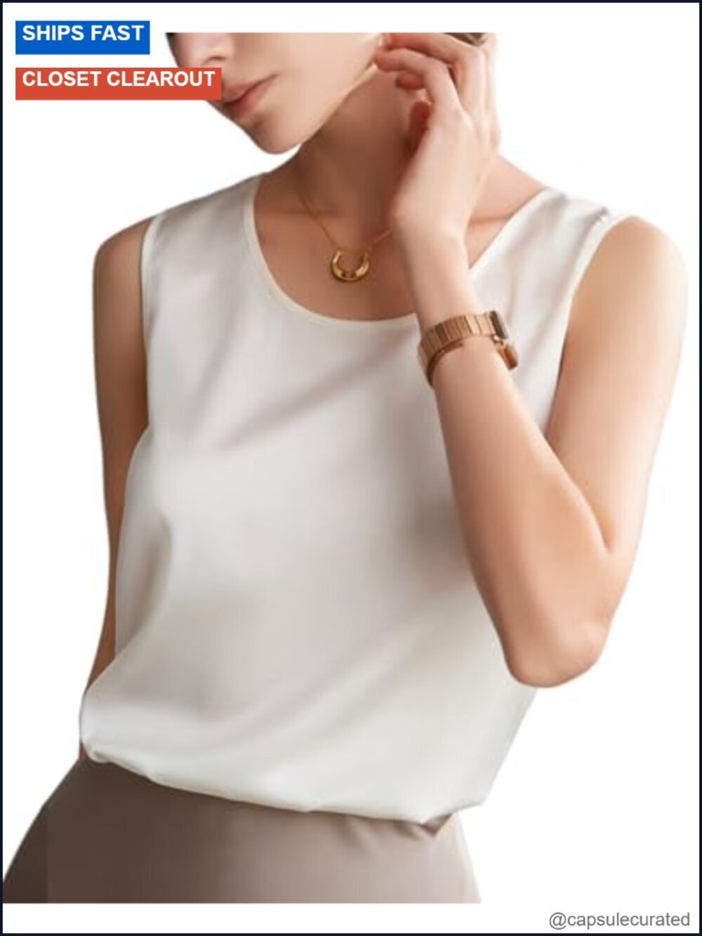 100% Mulberry Silk Tank Top, 19 Momme, Loose Fit Sleeveless Summer Top